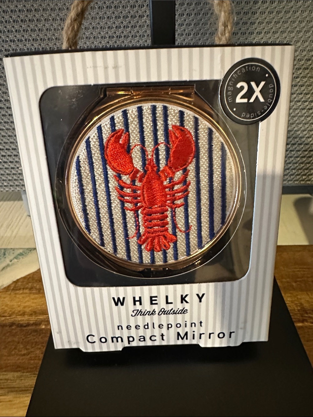 Red Lobster Needlepoint Compact Mirror - Blue Stripe